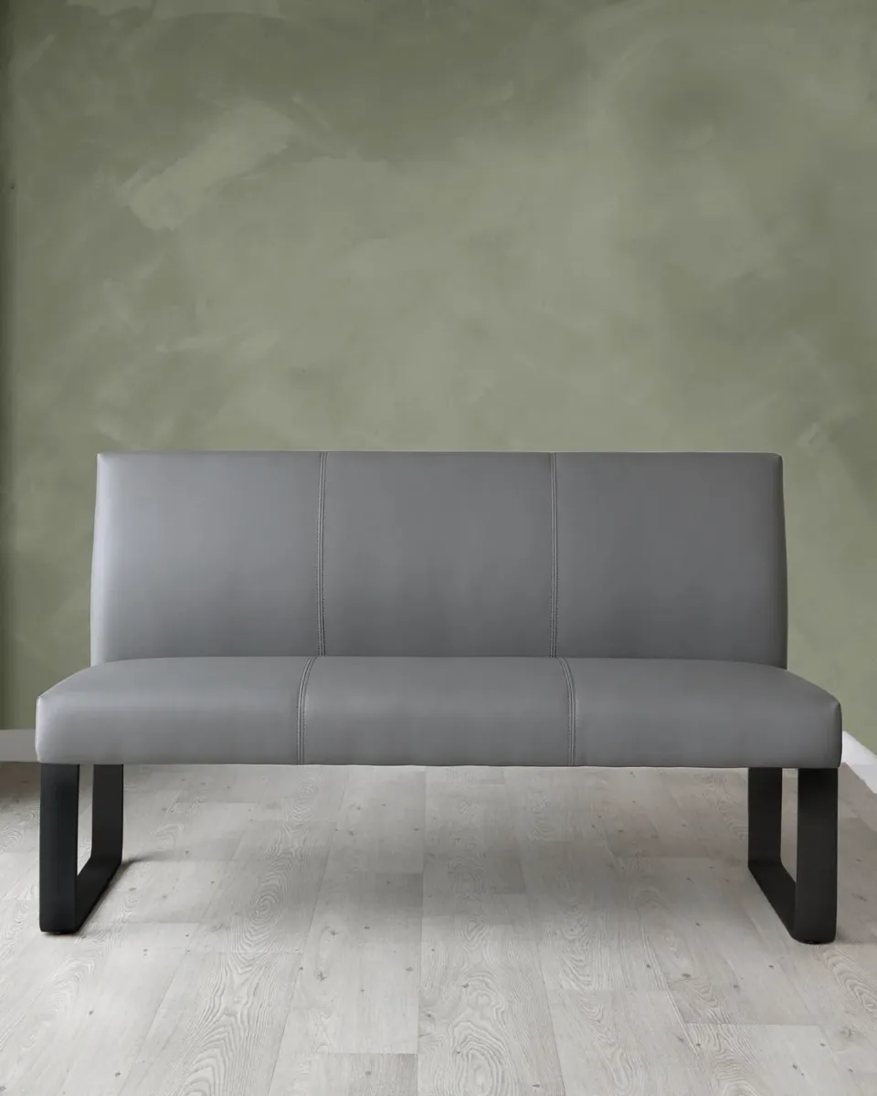 Loop 3 Seater Mid Grey & Black Leg Dining Bench With Backrest - Image 3