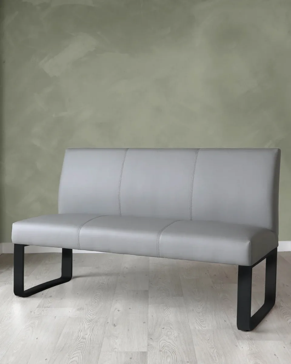 Loop 3 Seater Mid Grey & Black Leg Dining Bench With Backrest
