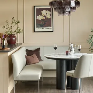Loop 5 Seater Light Grey Faux Leather & Stainless Steel Left Hand Corner Dining Bench