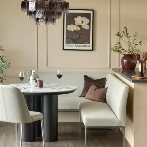 Loop 5 Seater Light Grey Faux Leather & Stainless Steel Right Hand Corner Dining Bench