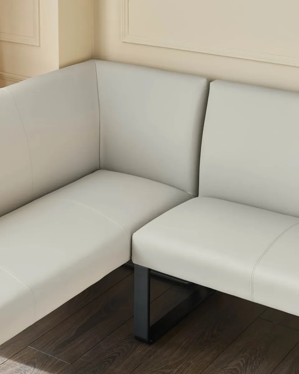 Loop 5 Seater Grey Faux Leather & Black Right Hand Corner Dining Bench - Image 4
