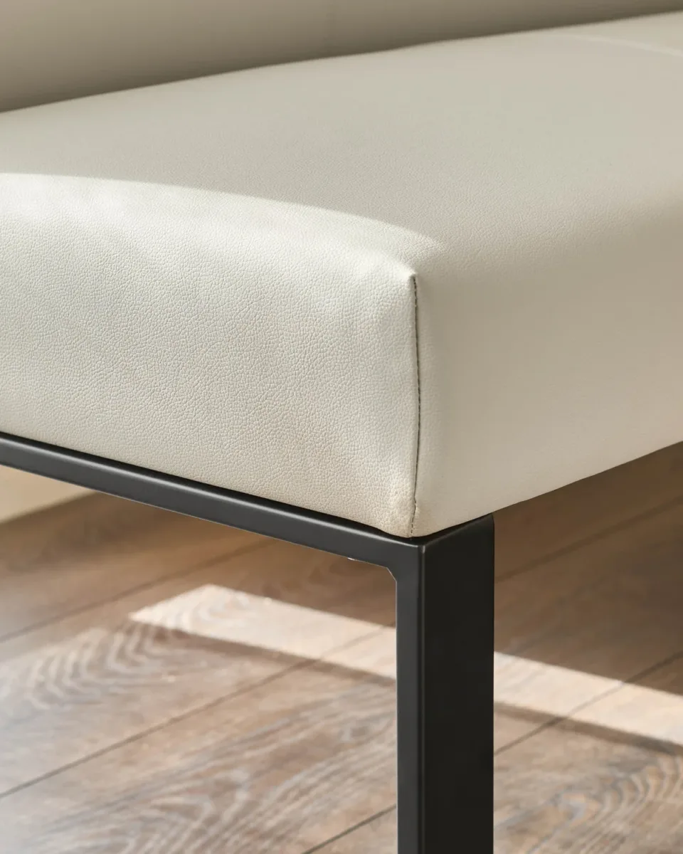 Loop 5 Seater Light Grey Faux Leather & Black Leg Left Hand Corner Dining Bench - Image 4