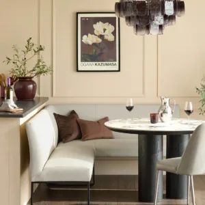 Loop 5 Seater Light Grey Faux Leather & Black Leg Left Hand Corner Dining Bench
