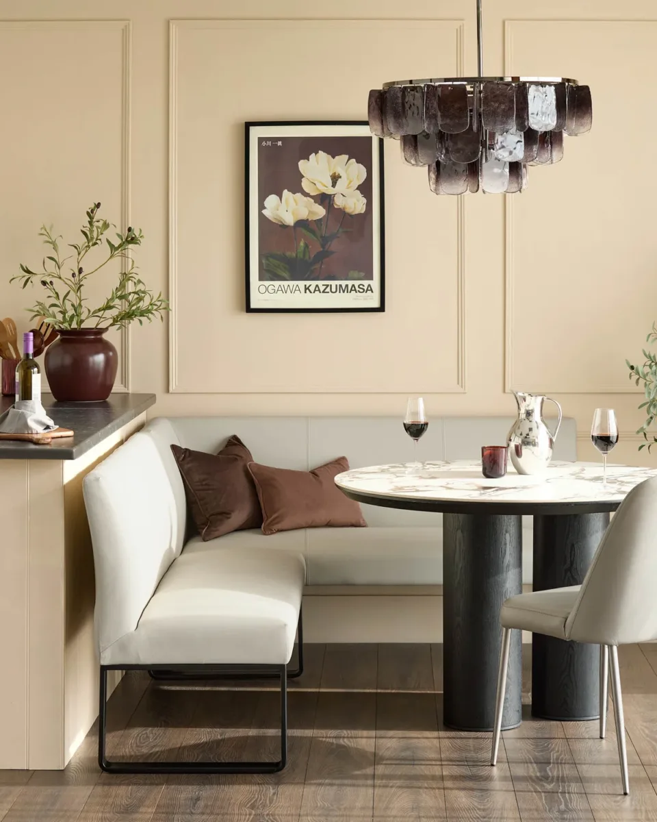 Loop 5 Seater Light Grey Faux Leather & Black Leg Left Hand Corner Dining Bench