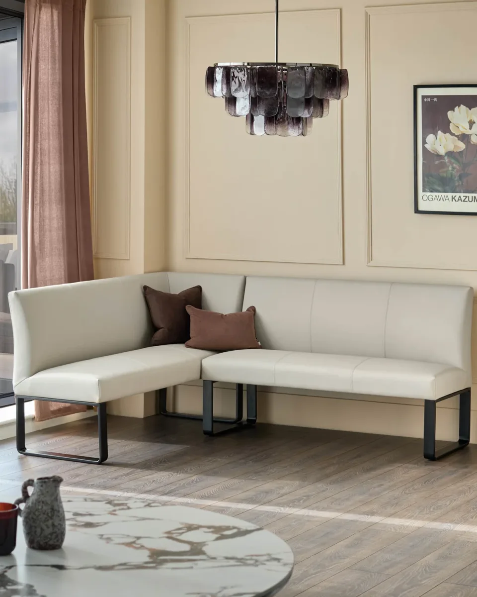 Loop 5 Seater Grey Faux Leather & Black Right Hand Corner Dining Bench - Image 2