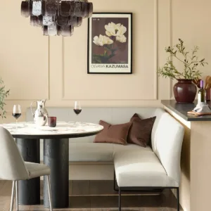 Loop 5 Seater Grey Faux Leather & Black Right Hand Corner Dining Bench