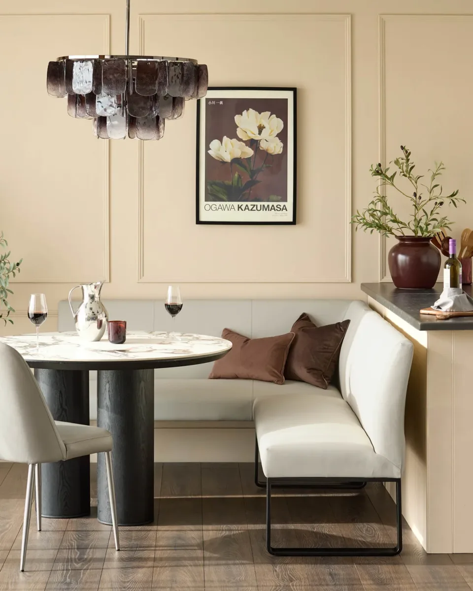 Loop 5 Seater Grey Faux Leather & Black Right Hand Corner Dining Bench