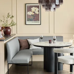 Loop 5 Seater Faux Leather Mid Grey Left Hand Corner Dining Bench