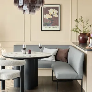 Loop 5 Seater Mid Grey Faux Leather Right Hand Corner Dining Bench