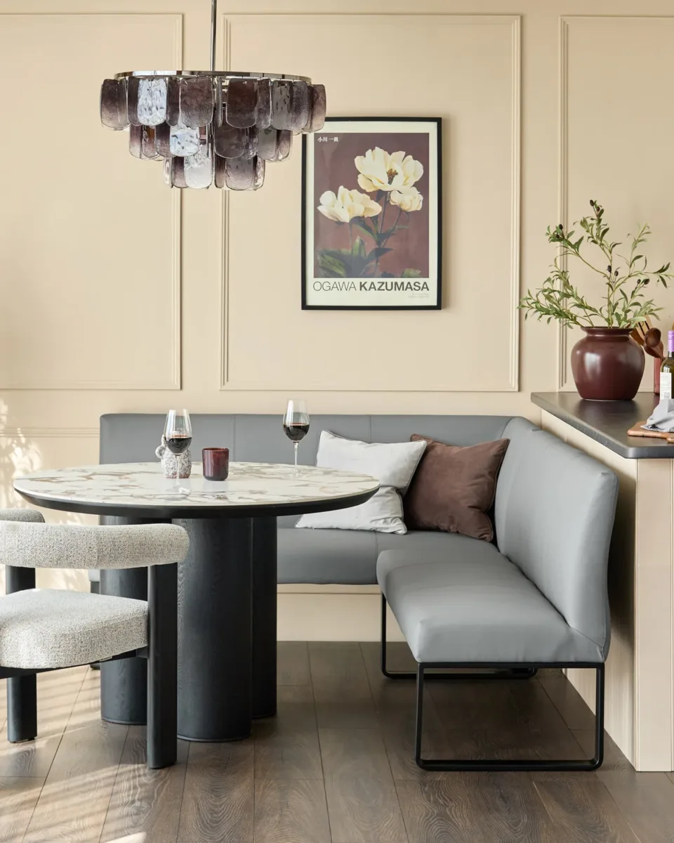 Loop 5 Seater Mid Grey Faux Leather Right Hand Corner Dining Bench