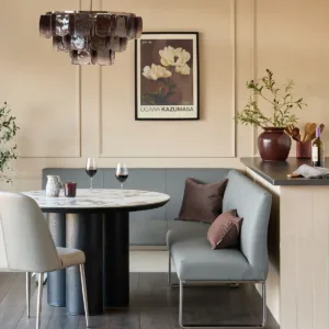Loop 5 Seater Grey Faux Leather & Stainless Steel Left Hand Corner Dining Bench