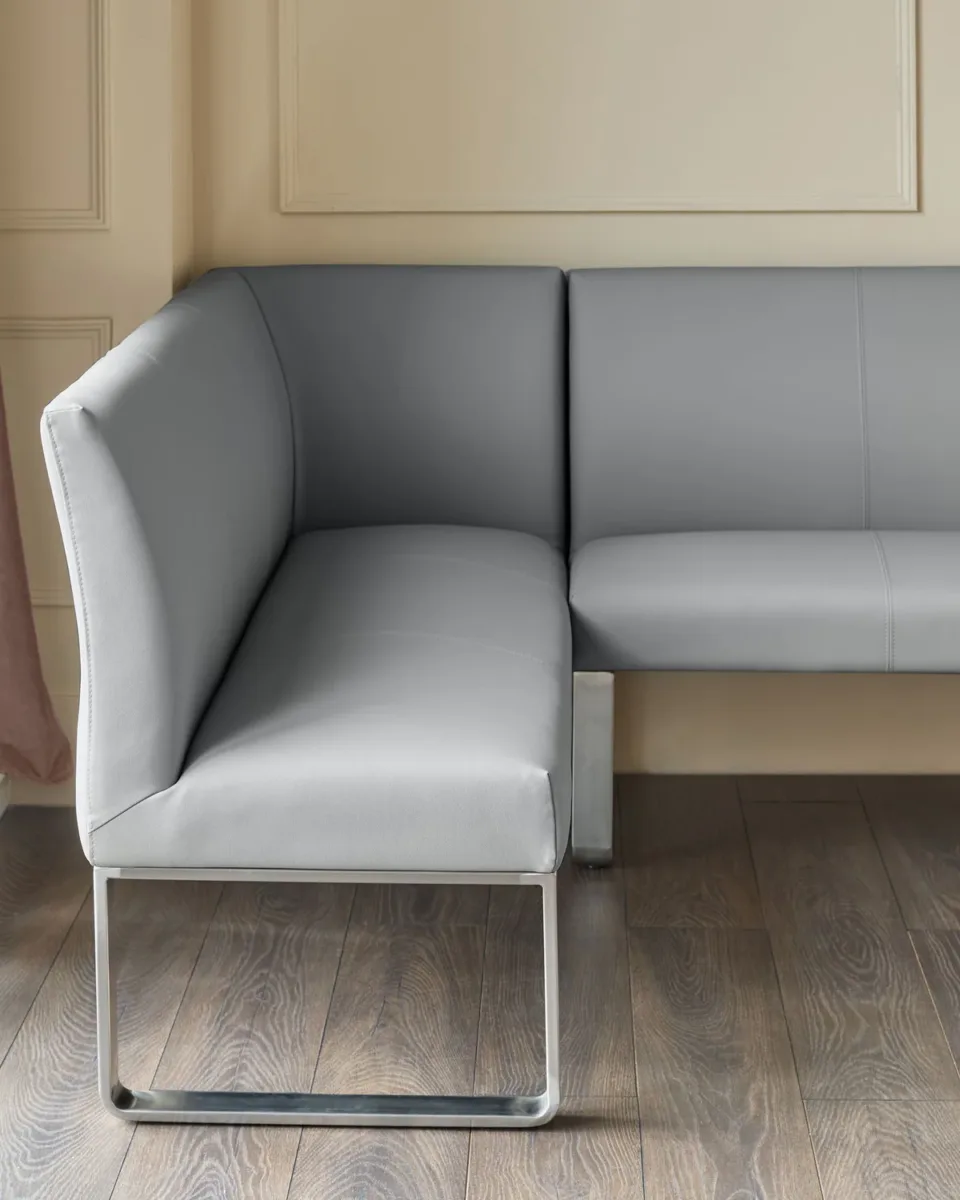 Loop 5 Seater Grey Faux Leather & Stainless Steel Right Hand Corner Dining Bench - Image 3