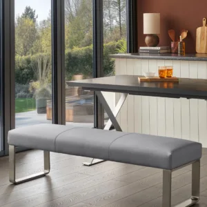 Loop 3 Seater Grey Faux Leather & Stainless Steel Bench Without Backrest