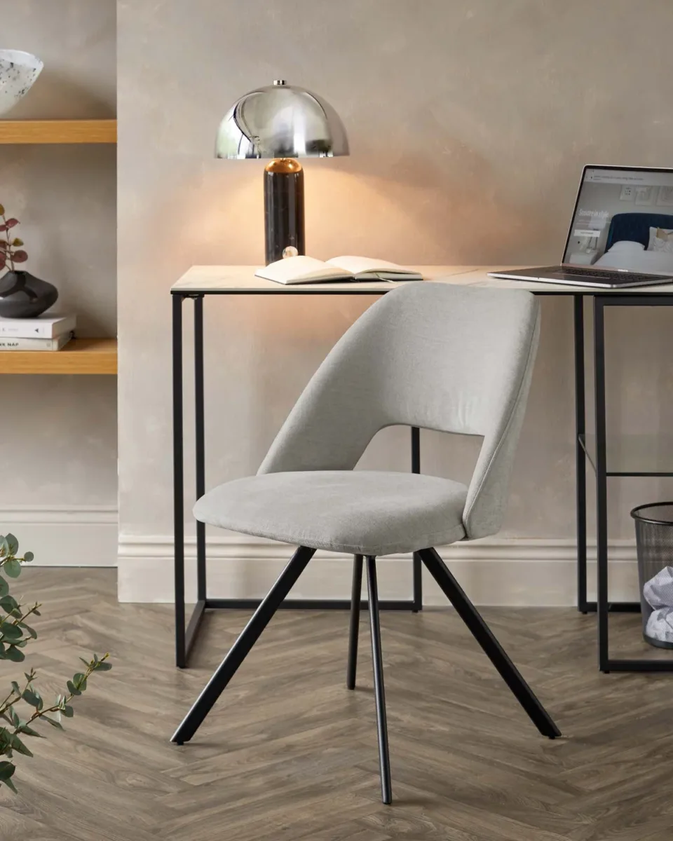 Lottie Swivel Black Metal Chair Mid Grey Soft Weave
