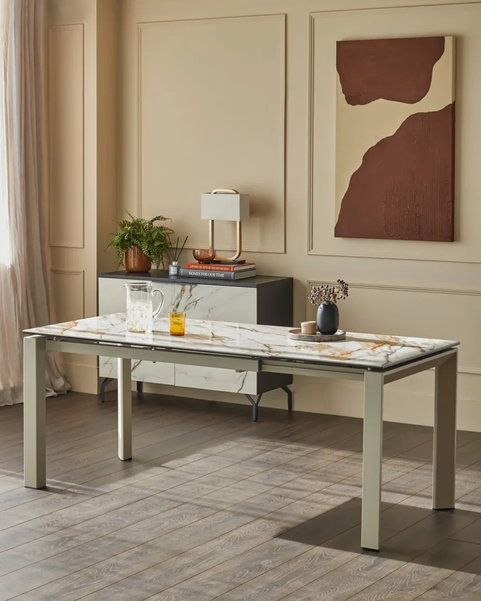 Louis natural ceramic extending 6 to 8 seater dining table