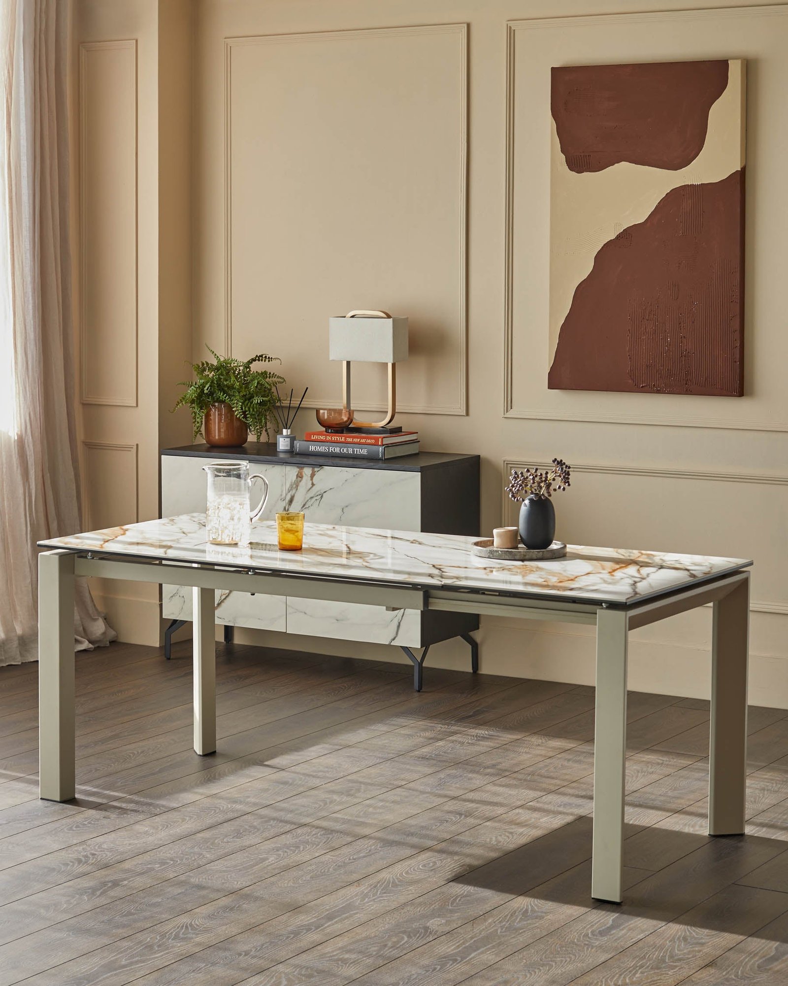 Louis natural ceramic extending 6 to 8 seater dining table