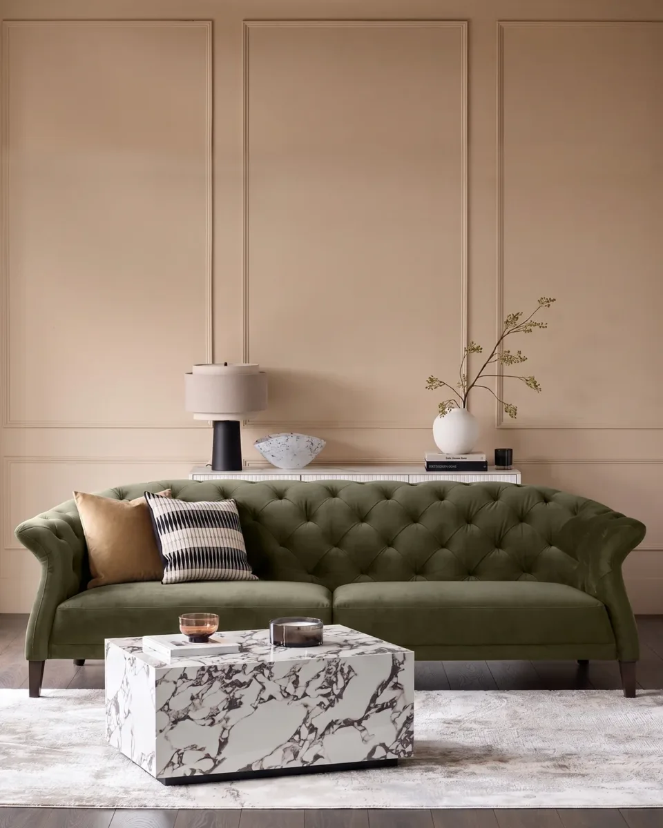 Luxe olive green velvet 3 seater sofa - Image 3