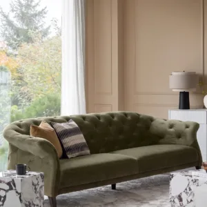 Luxe olive green velvet 3 seater sofa