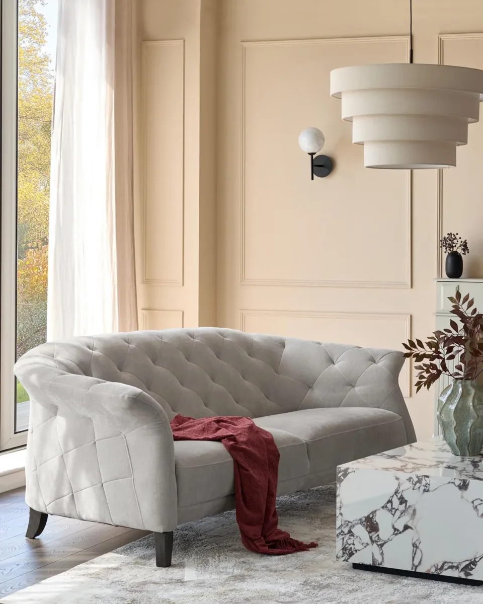 Luxe 2 Seater Sofa Light Grey Fabric - Image 2