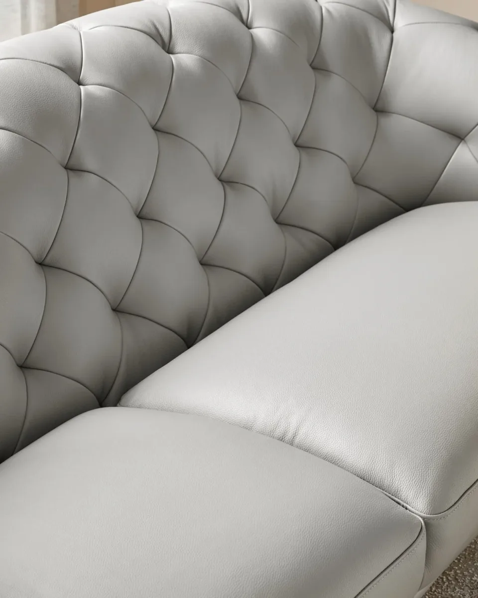 Luxe natural grey leather with dark wood 3 seater sofa - Image 4