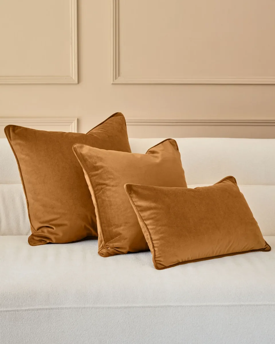 Luca caramel medium velvet cushion - Image 3