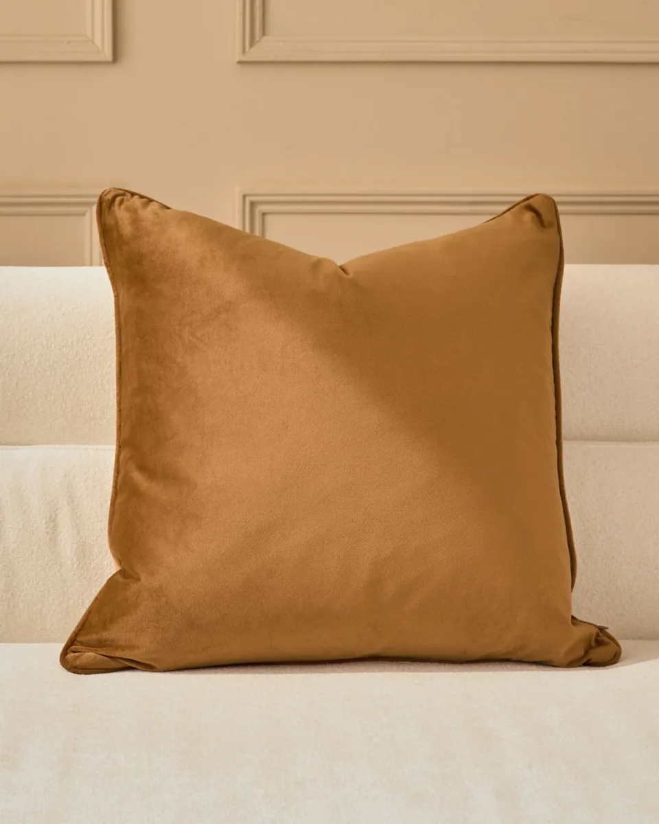 Luca caramel large velvet cushion