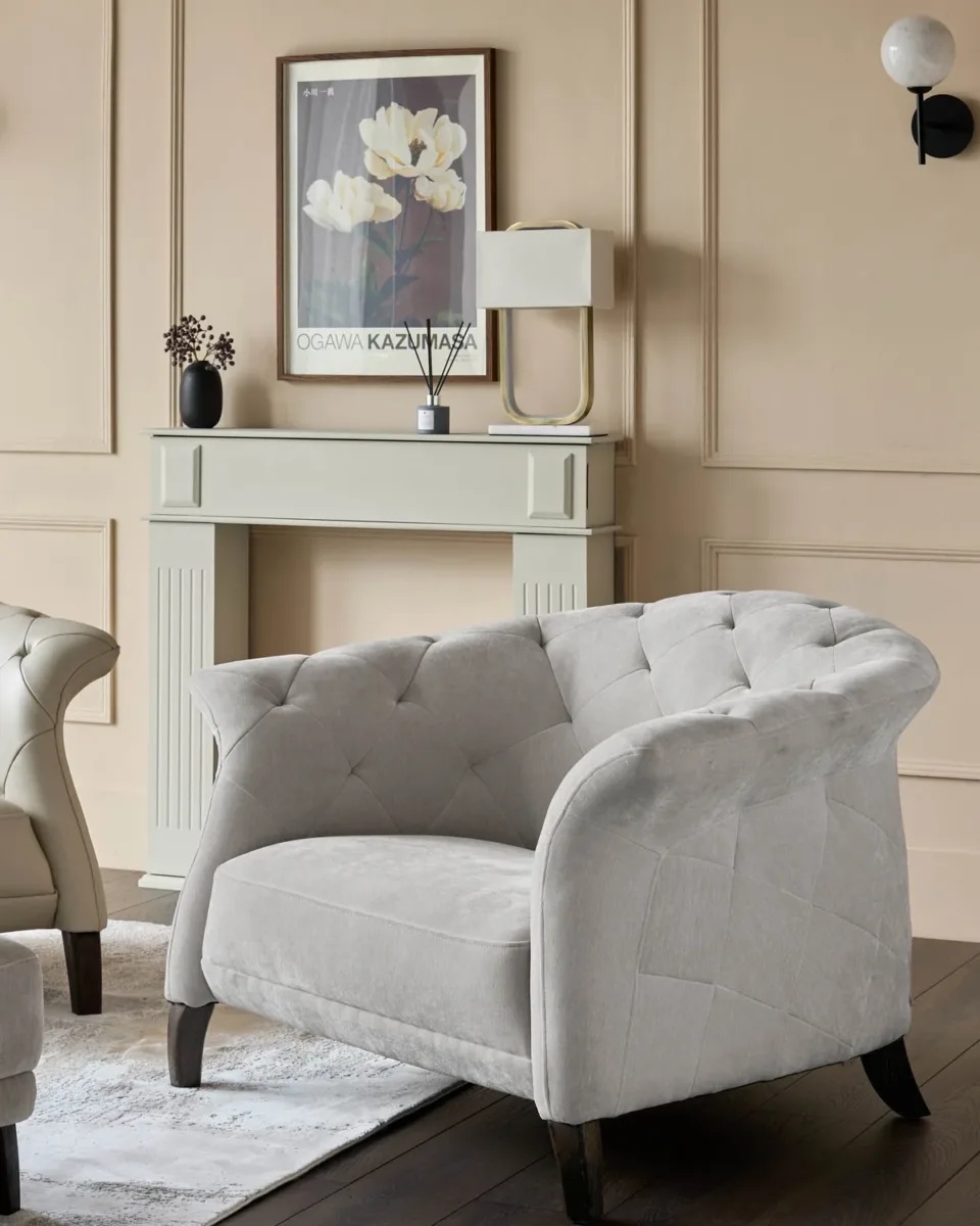 Luxe Light Grey Fabric Armchair - Image 2