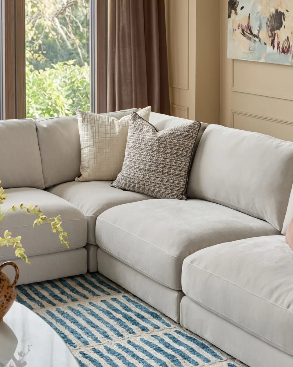 Lynetta natural grey chenille sofa module - Image 3
