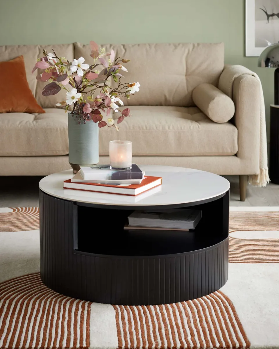 Malachy Coffee Table White Ceramic with Black Wood - Image 2