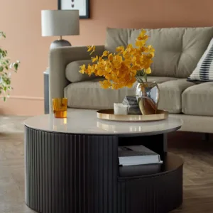 Malachy Coffee Table White Ceramic with Black Wood