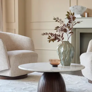 Malin white marble top dark wood coffee table