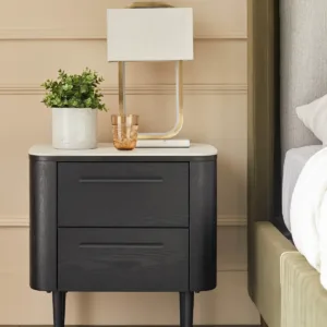 Manhattan white ceramic 2 drawer bedside table