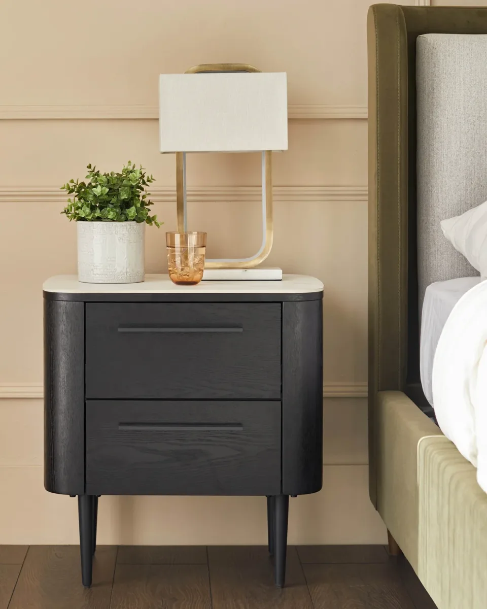 Manhattan white ceramic 2 drawer bedside table