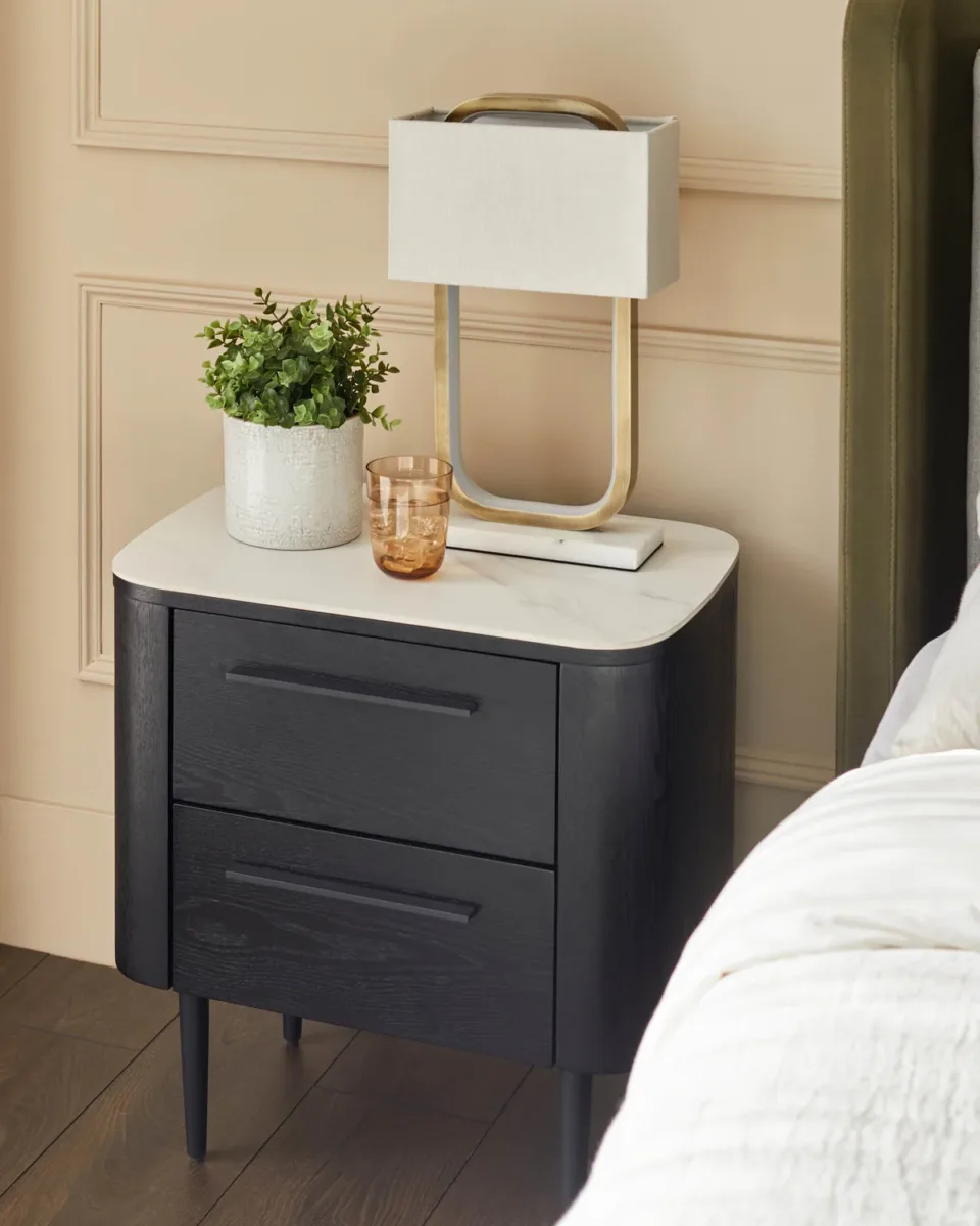 Manhattan white ceramic 2 drawer bedside table - Image 2