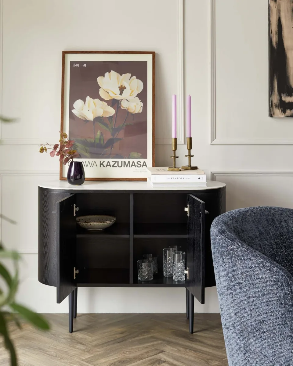 Manhattan Black Ash and Marble Ceramic Small Sideboard - Image 2