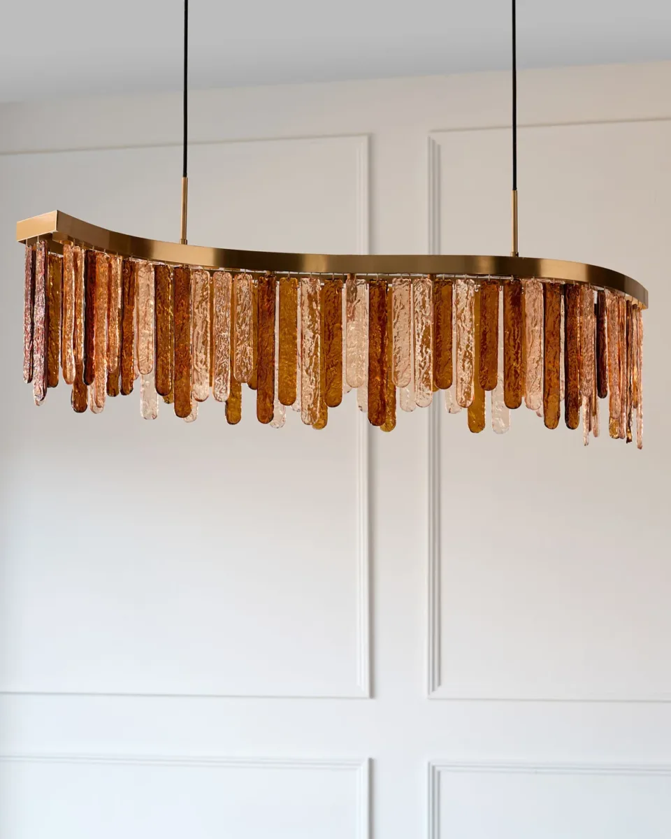 Mar caramel and champagne glass 9 bulb chandelier light - Image 4