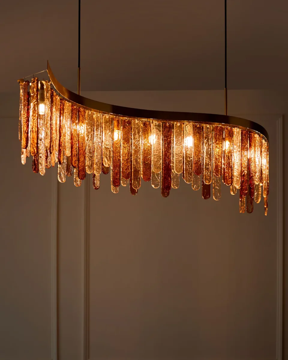 Mar caramel and champagne glass 9 bulb chandelier light - Image 2