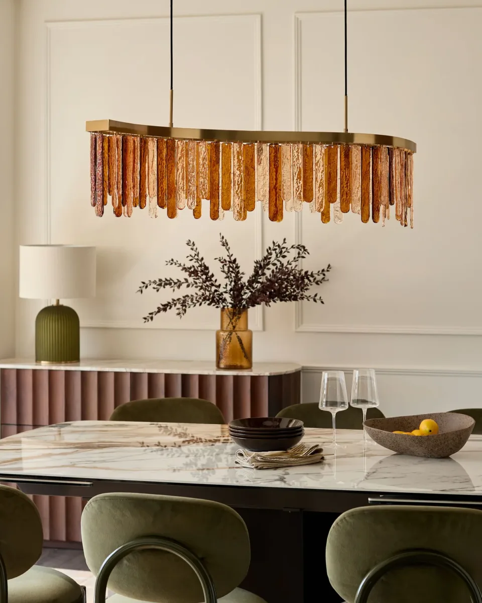 Mar caramel and champagne glass 9 bulb chandelier light - Image 3