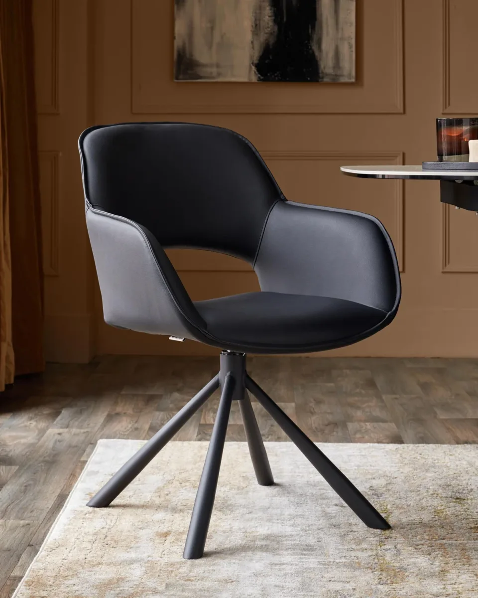 Marlow black faux leather swivel dining chair