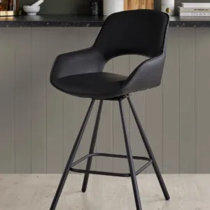 Marlow black faux leather swivel bar stool