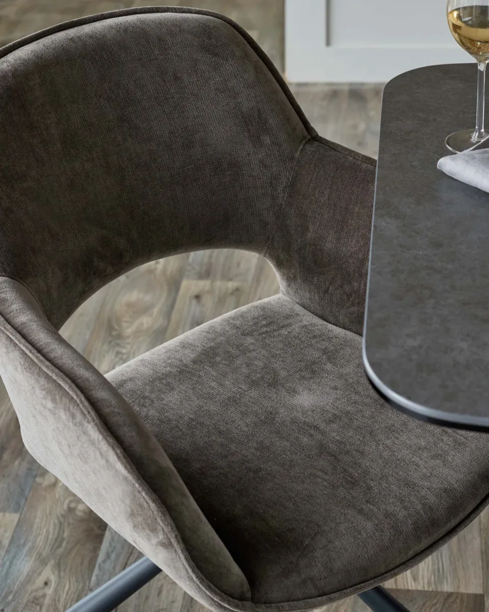 Marlow mocha fabric swivel dining chair - Image 3