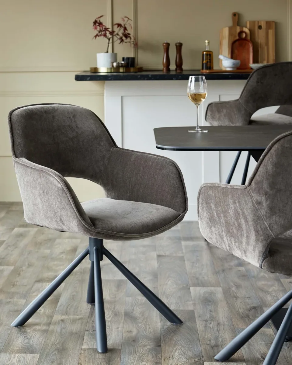 Marlow mocha fabric swivel dining chair