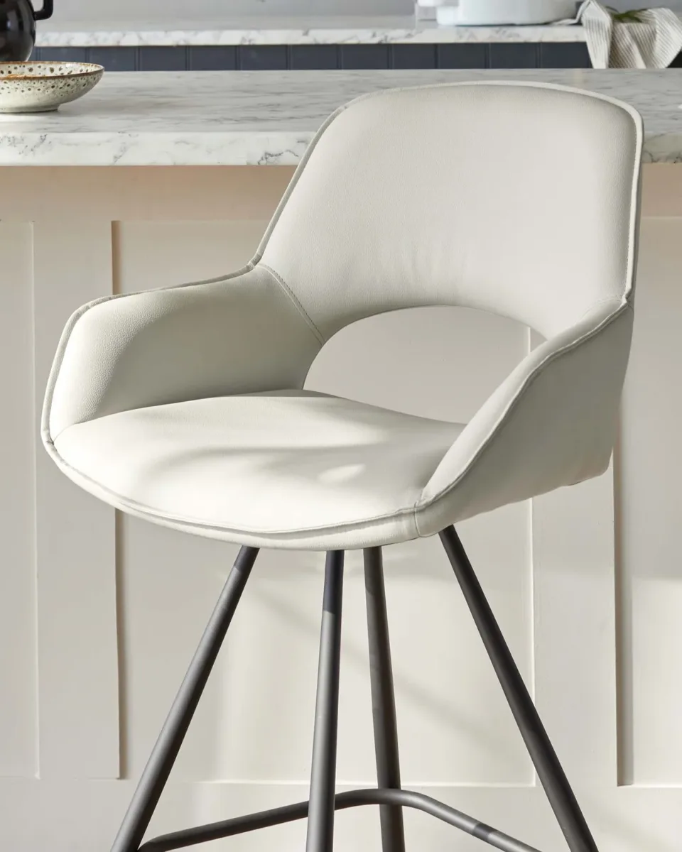 Marlow Light Grey Faux Leather And Black Metal Swivel Bar Stool - Image 3