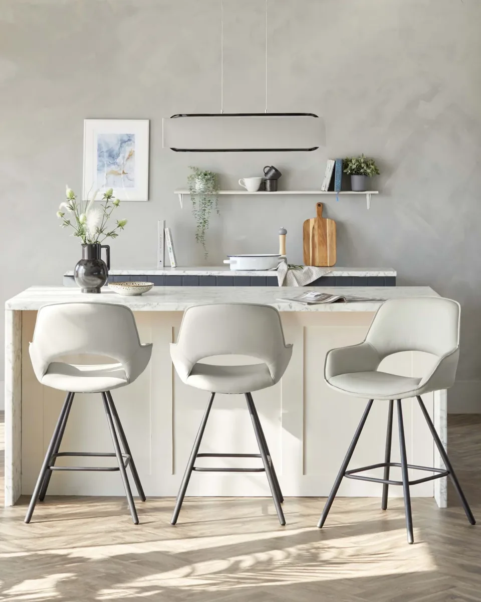Marlow Light Grey Faux Leather And Black Metal Swivel Bar Stool - Image 2