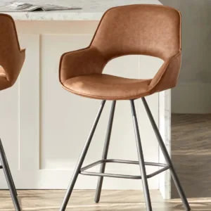 Marlow Tan Faux Leather And Black Metal Swivel Bar Stool