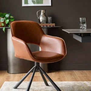 Marlow tan faux leather swivel dining chair