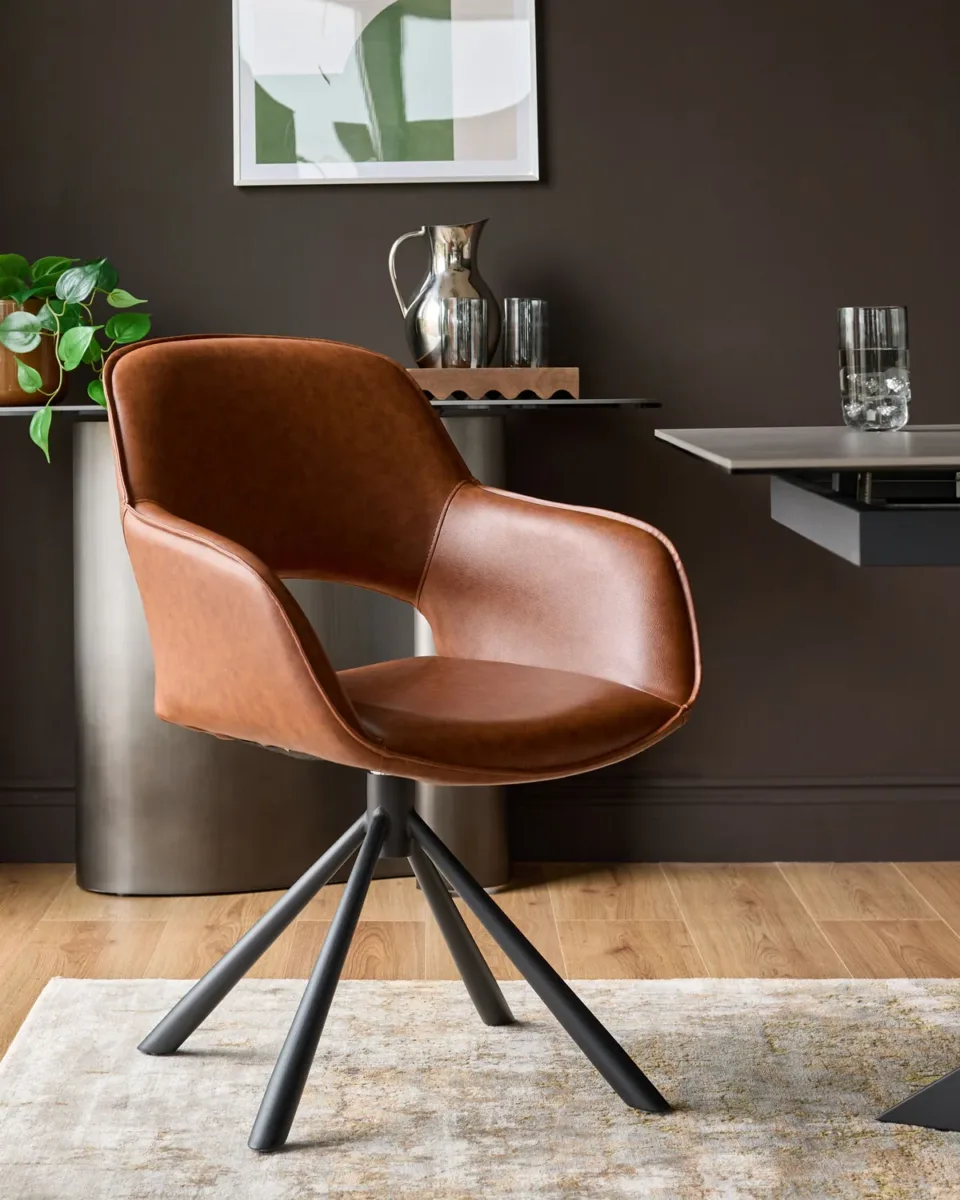 Marlow tan faux leather swivel dining chair