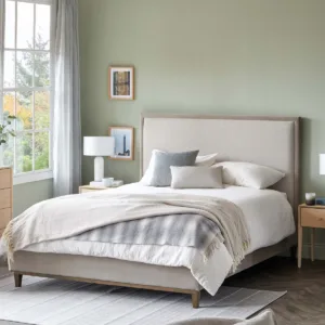 Monica champagne velvet and natural chenille super king ottoman storage bed