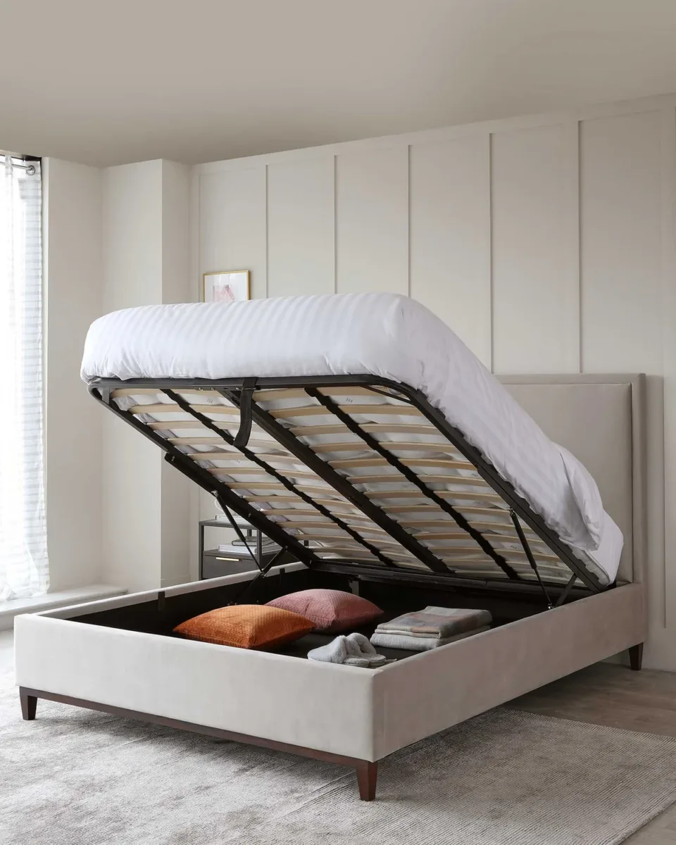 Monica Champagne Velvet Double Ottoman Storage Bed - Image 2