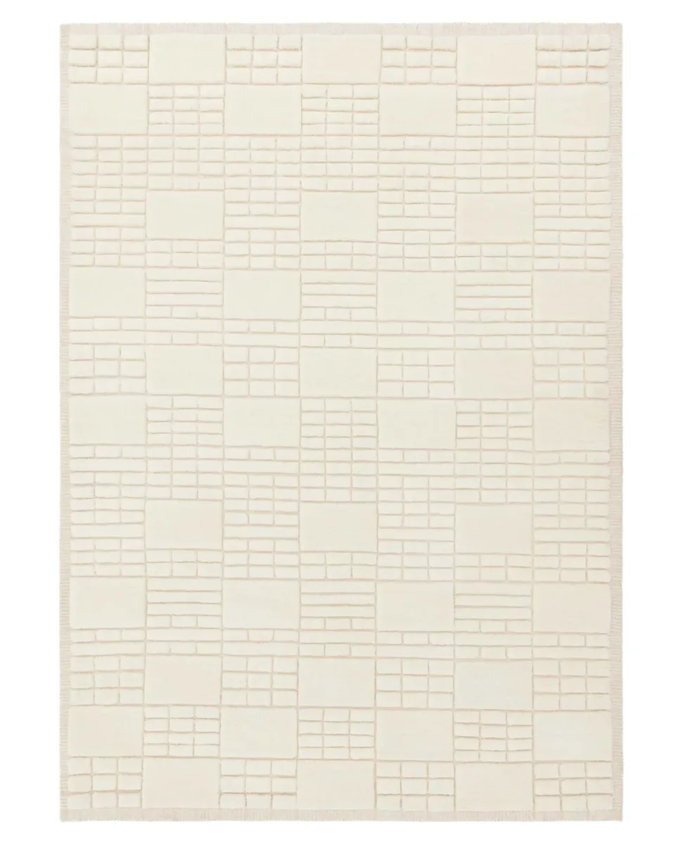 Mosaic cream sculpted wool medium rug